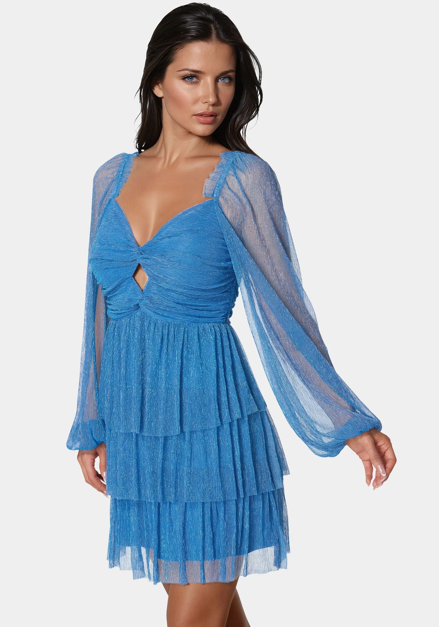 Tiered Twist Front Lurex Mini Dress