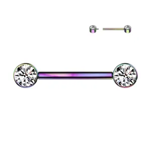 Titanium 14G 9/16" Internally Threaded Rainbow CZ Nipple Barbell