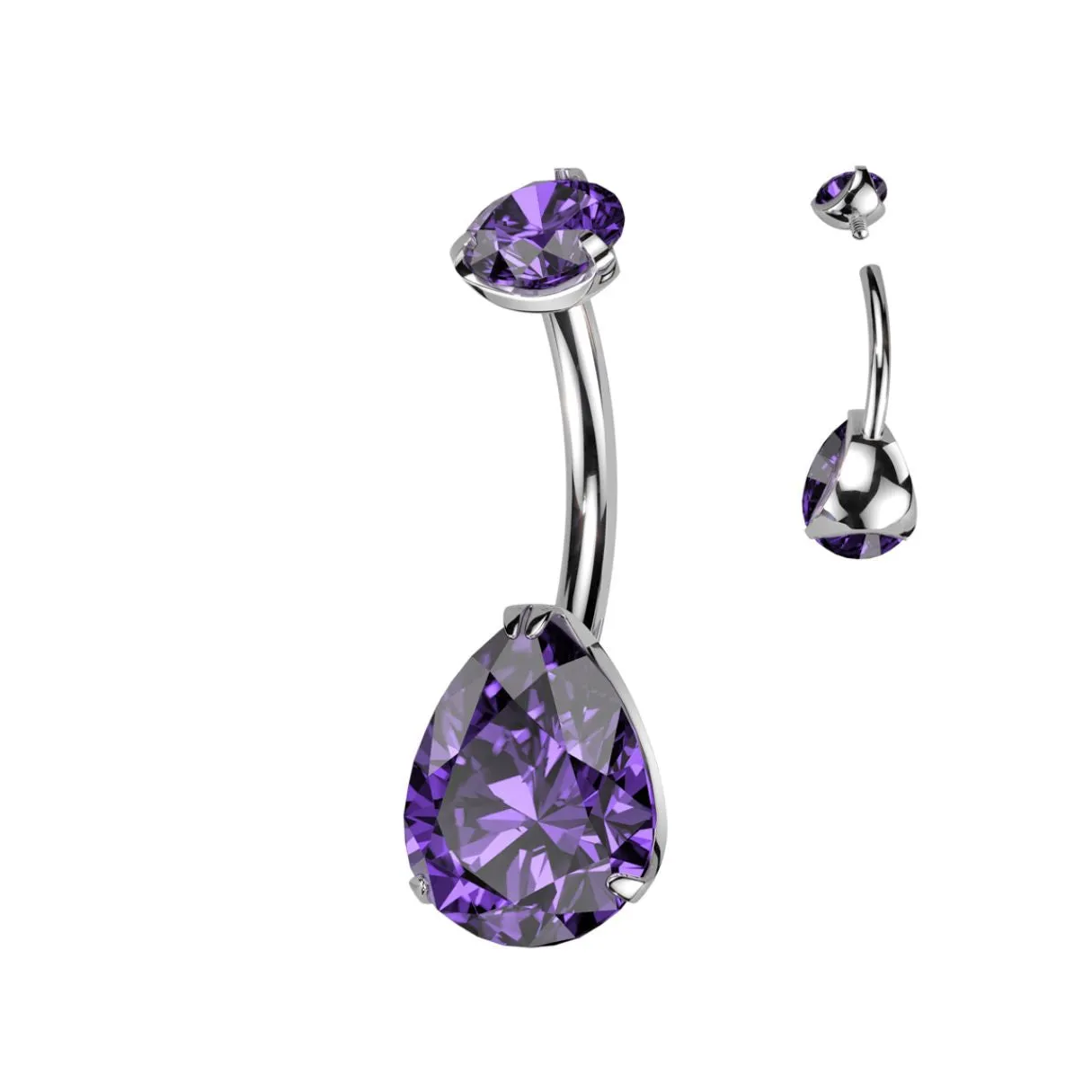 Titanium Internally Threaded Multi Color CZ Pear Shaped Bellybutton Ring Barbell