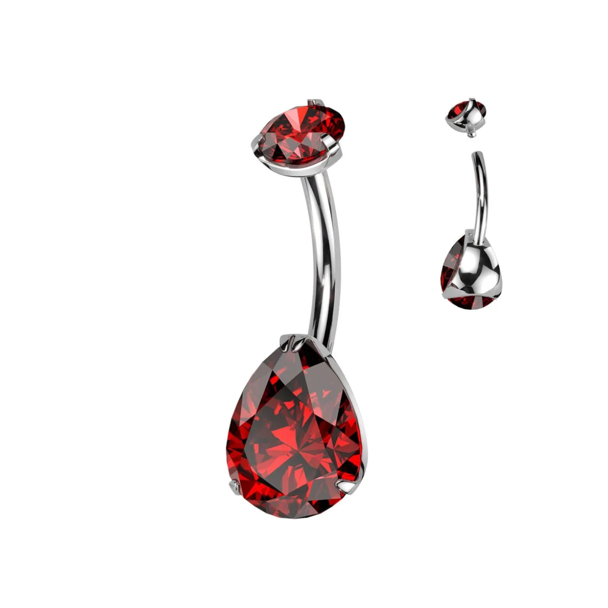 Titanium Internally Threaded Multi Color CZ Pear Shaped Bellybutton Ring Barbell