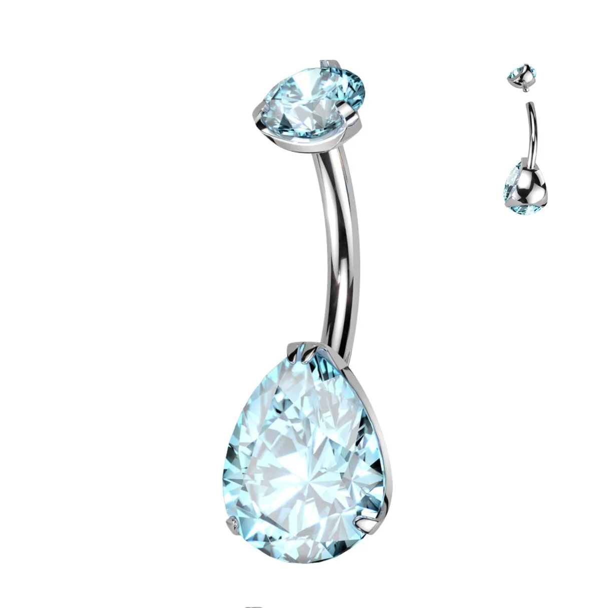 Titanium Internally Threaded Multi Color CZ Pear Shaped Bellybutton Ring Barbell