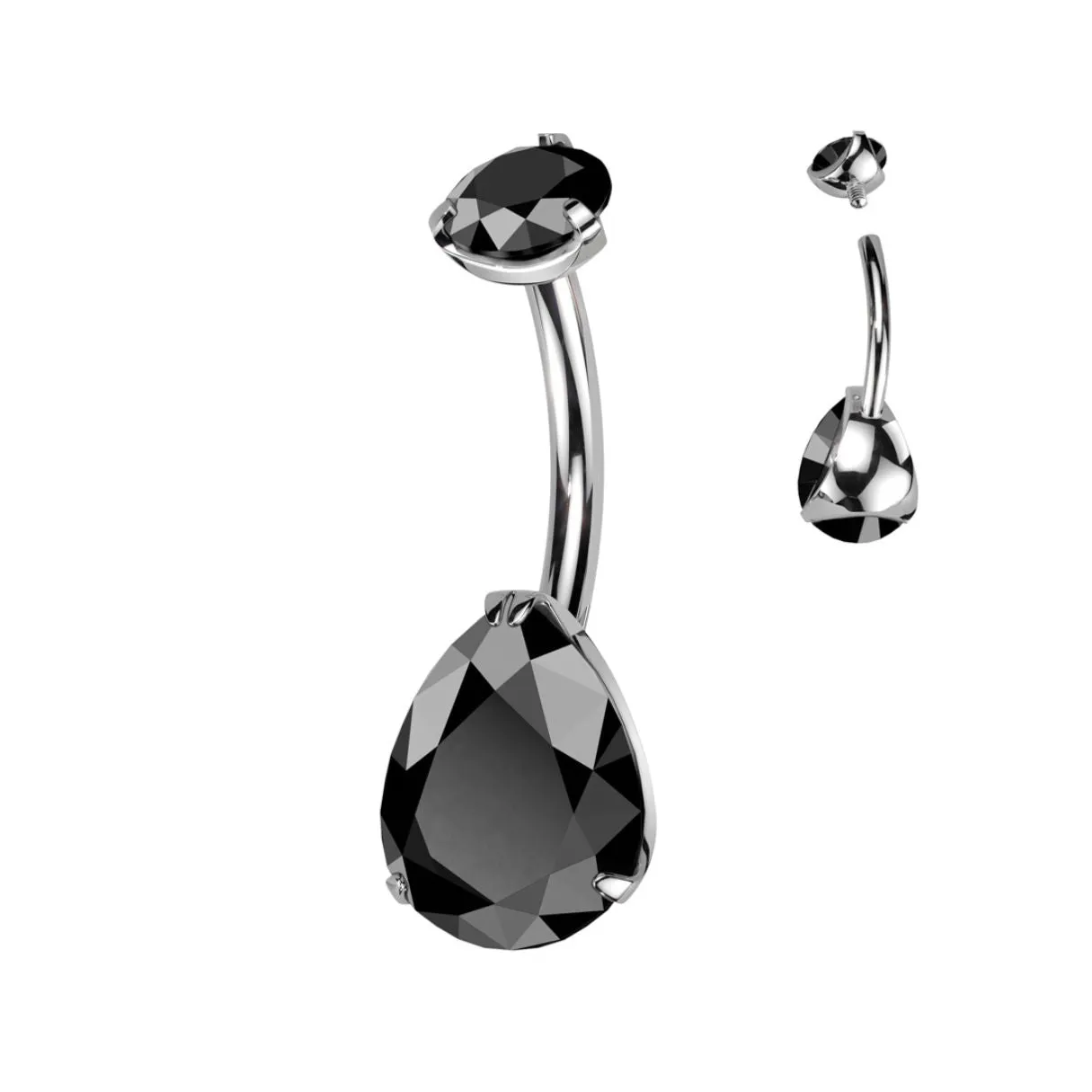 Titanium Internally Threaded Multi Color CZ Pear Shaped Bellybutton Ring Barbell
