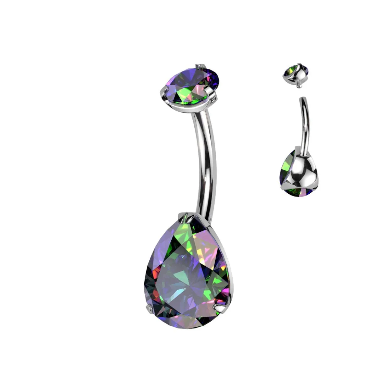 Titanium Internally Threaded Multi Color CZ Pear Shaped Bellybutton Ring Barbell