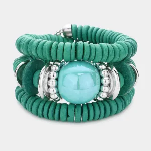 Turquoise/Aqua Resin Ball Wood Beaded Adjustable Fun Fashion Bracelet |  439013