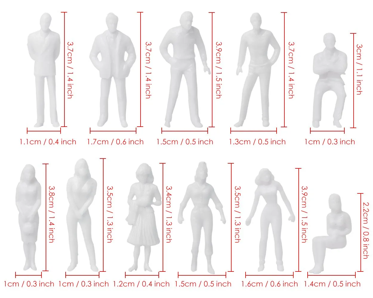 Unpainted Figures 1:50 Scale 100 Pieces Assorted Poses Miniature People