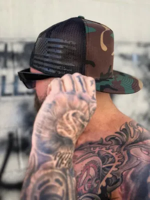 USA FLAG BLACK SIDE STYLE GREEN CAMO HAT