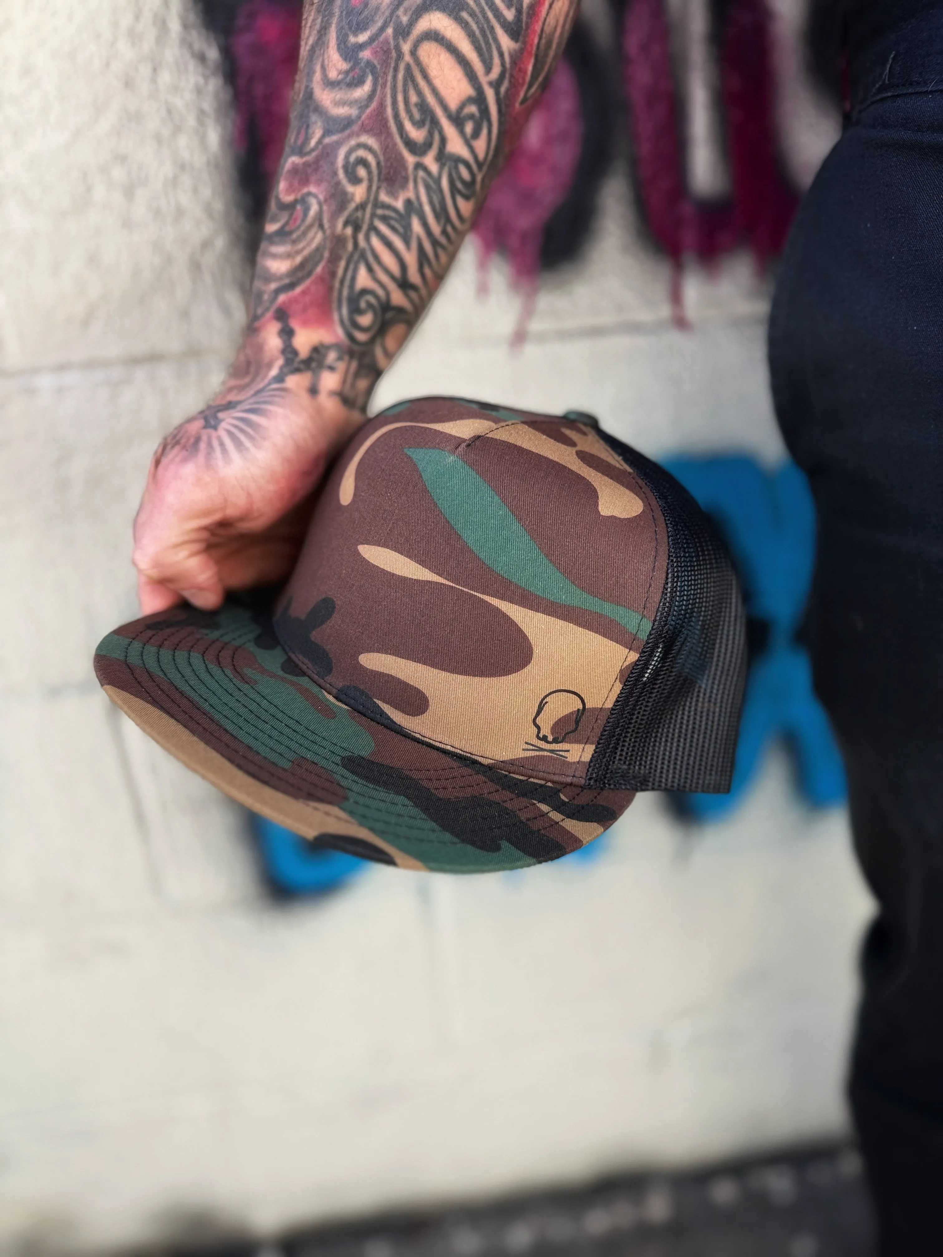 USA FLAG BLACK SIDE STYLE GREEN CAMO HAT