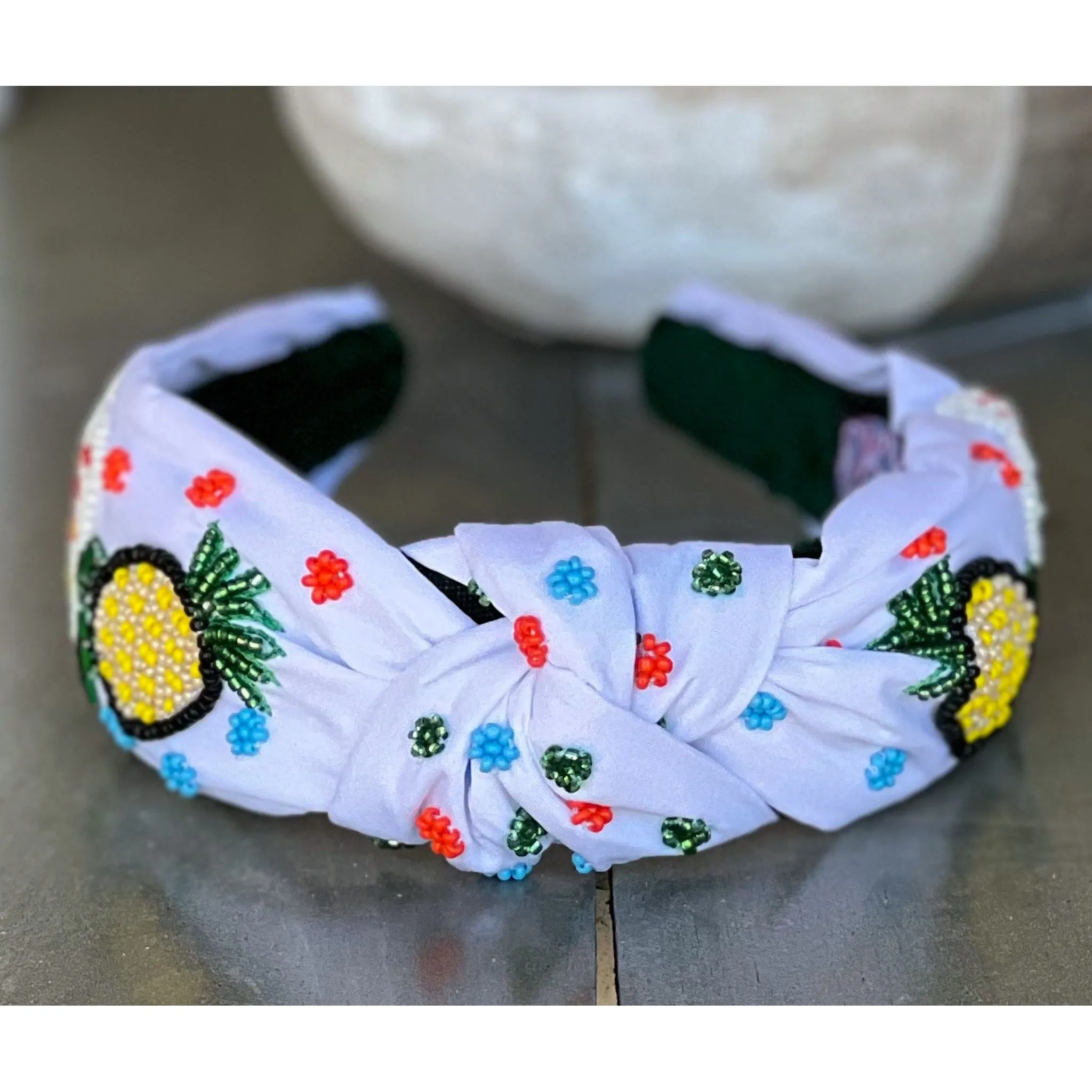 Vacay Vibes Pineapple Seed Beaded Top Knot Headband