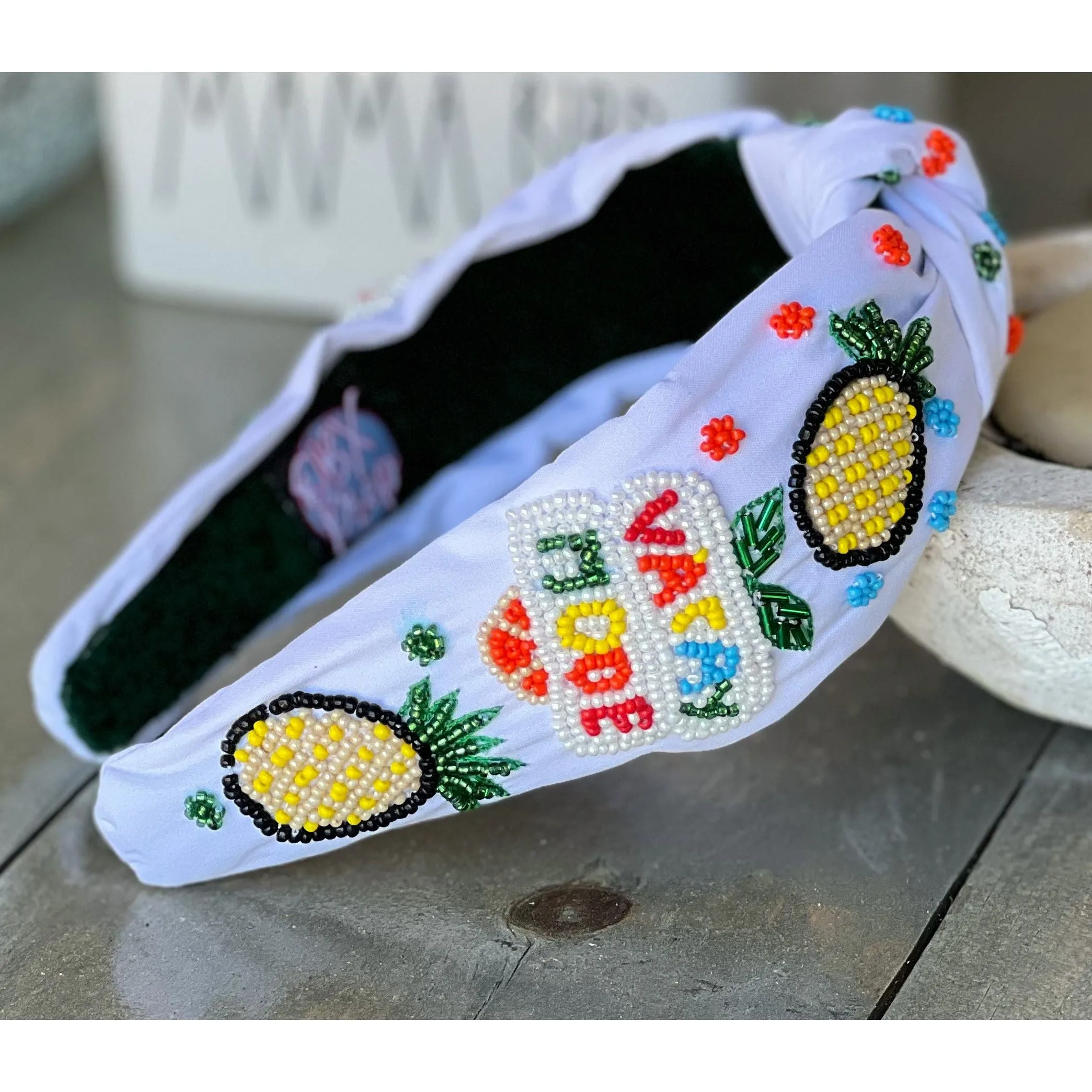 Vacay Vibes Pineapple Seed Beaded Top Knot Headband