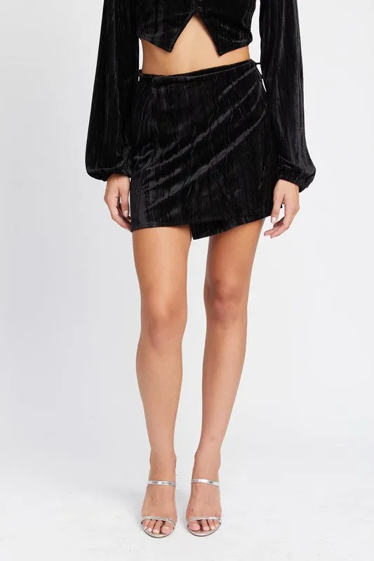 VELVET MINI WRAPPED SKIRT