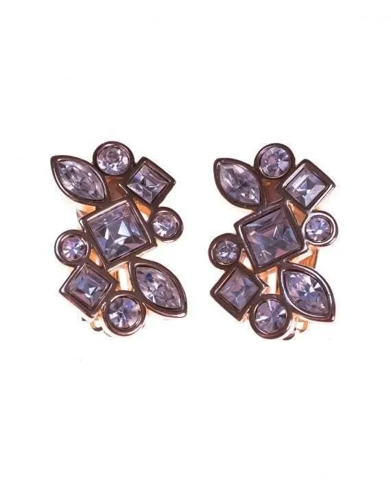 Vintage 1980s Swarovski Crystal Earrings with Gold Plate Detailing
