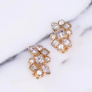 Vintage 1980s Swarovski Crystal Earrings with Gold Plate Detailing
