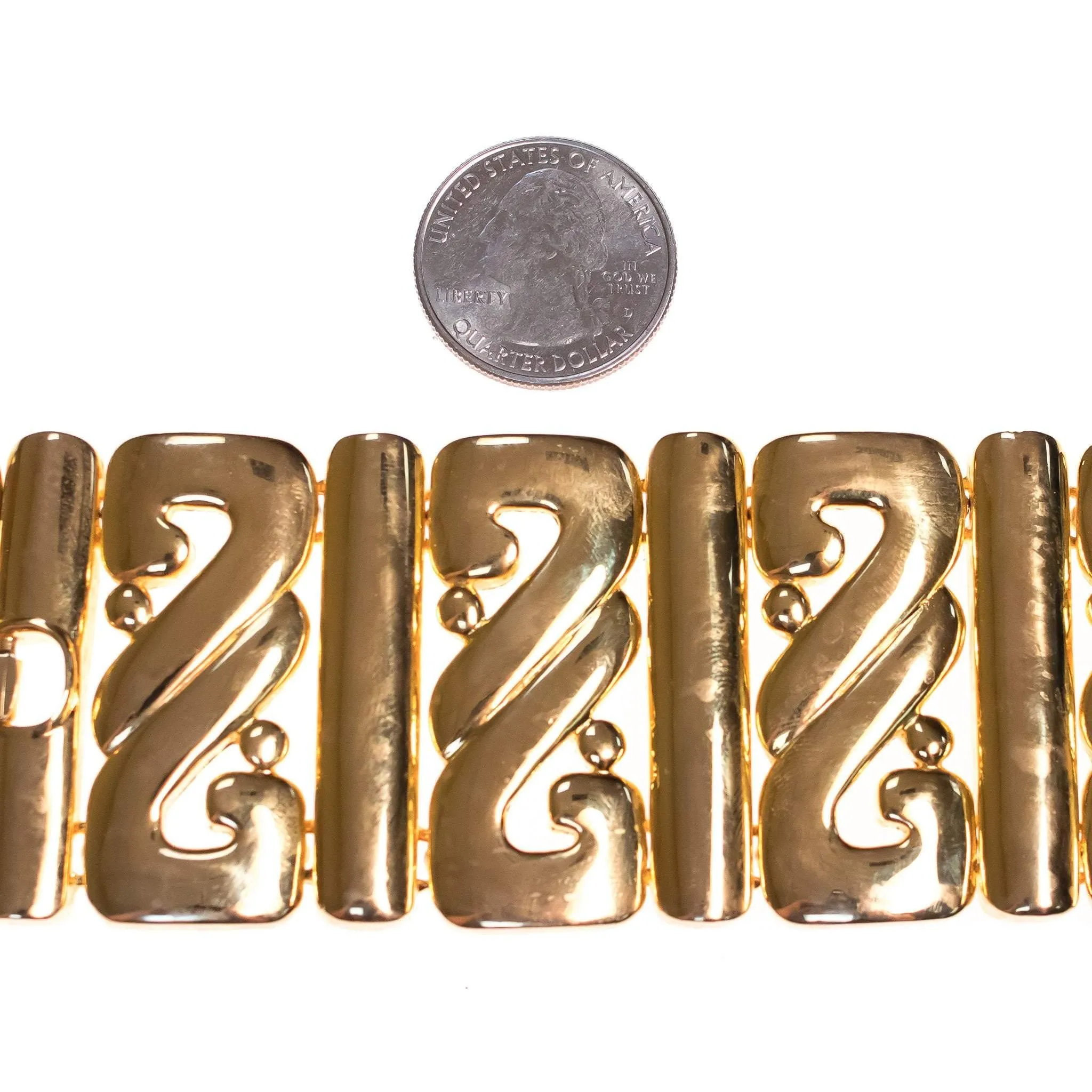 Vintage Kenneth Jay Lane Wide Panel Gold Scroll Bracelet