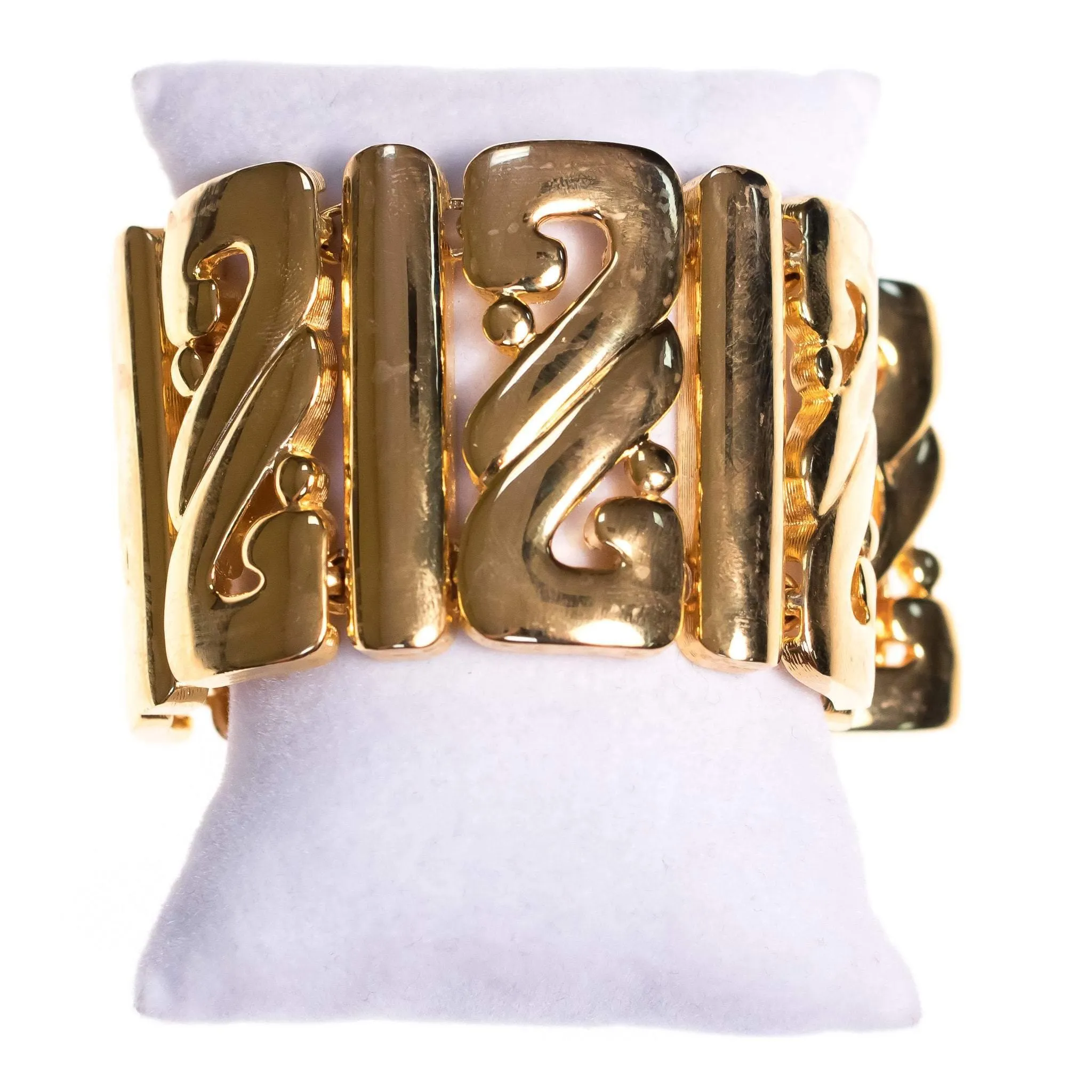 Vintage Kenneth Jay Lane Wide Panel Gold Scroll Bracelet