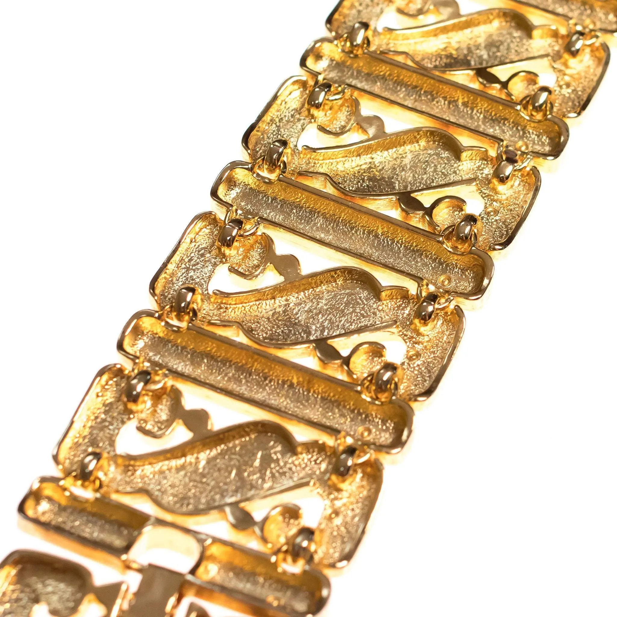Vintage Kenneth Jay Lane Wide Panel Gold Scroll Bracelet