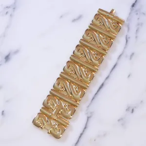 Vintage Kenneth Jay Lane Wide Panel Gold Scroll Bracelet