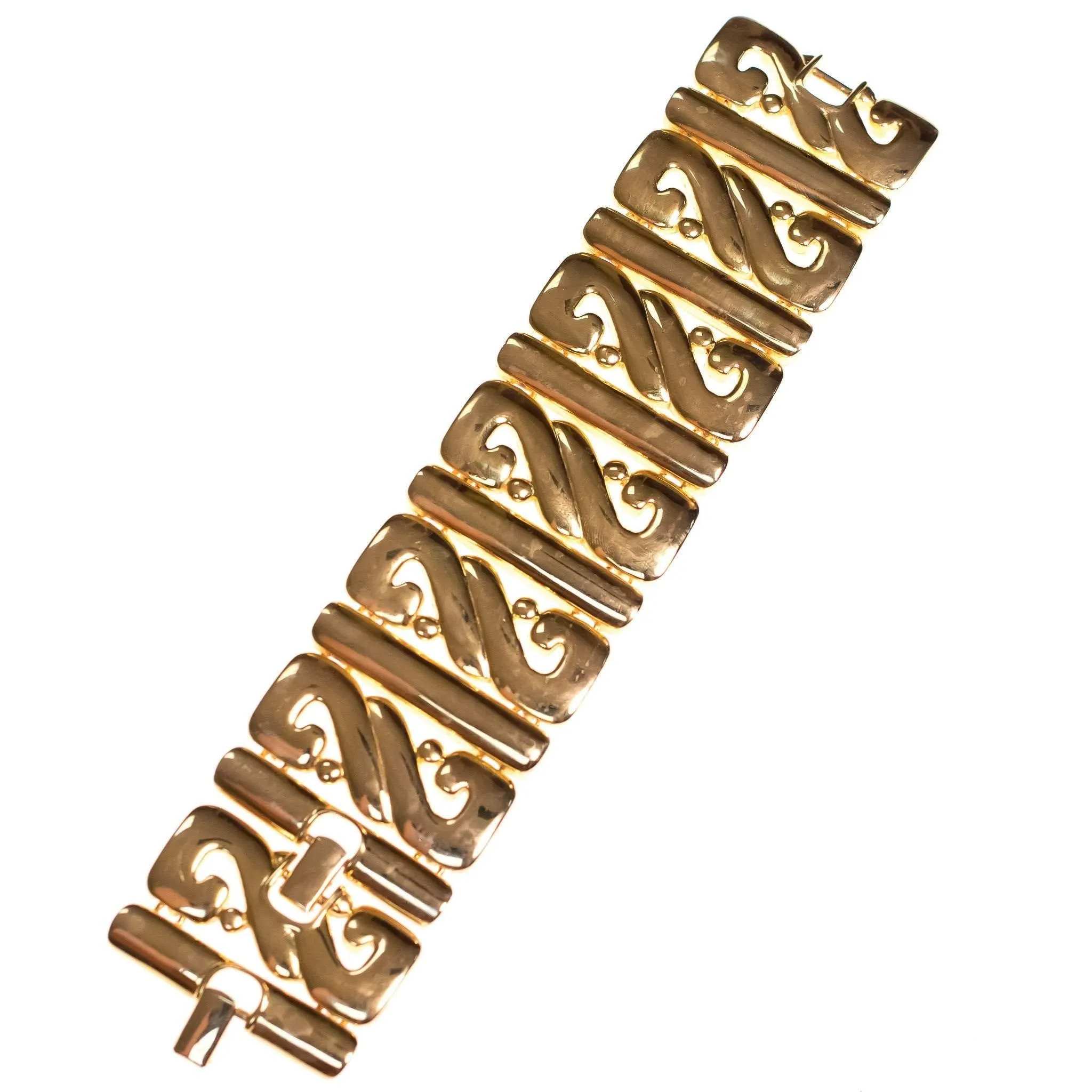 Vintage Kenneth Jay Lane Wide Panel Gold Scroll Bracelet