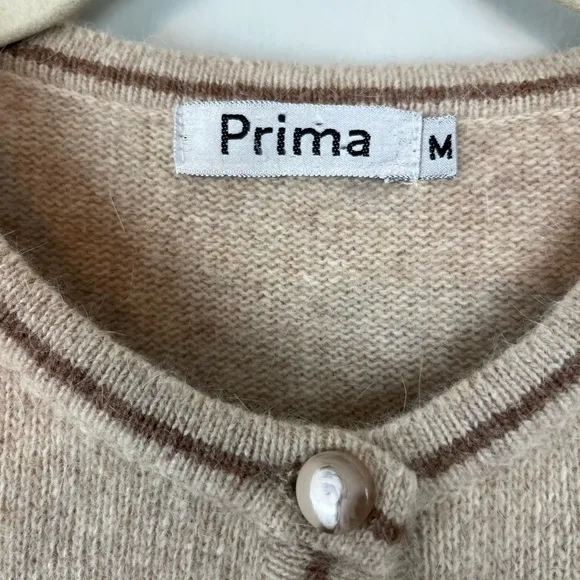 Vintage Prima Lambswool Angora Blend Tan Embroidered Embellished Cardigan