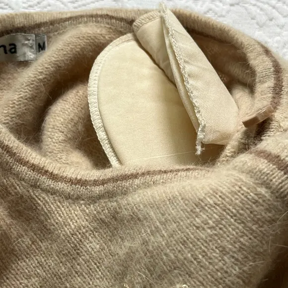 Vintage Prima Lambswool Angora Blend Tan Embroidered Embellished Cardigan