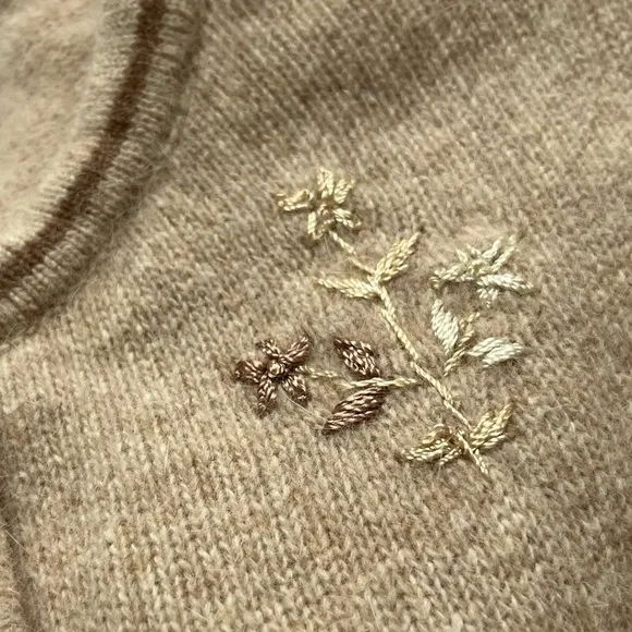 Vintage Prima Lambswool Angora Blend Tan Embroidered Embellished Cardigan