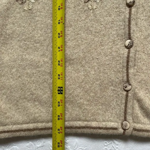 Vintage Prima Lambswool Angora Blend Tan Embroidered Embellished Cardigan