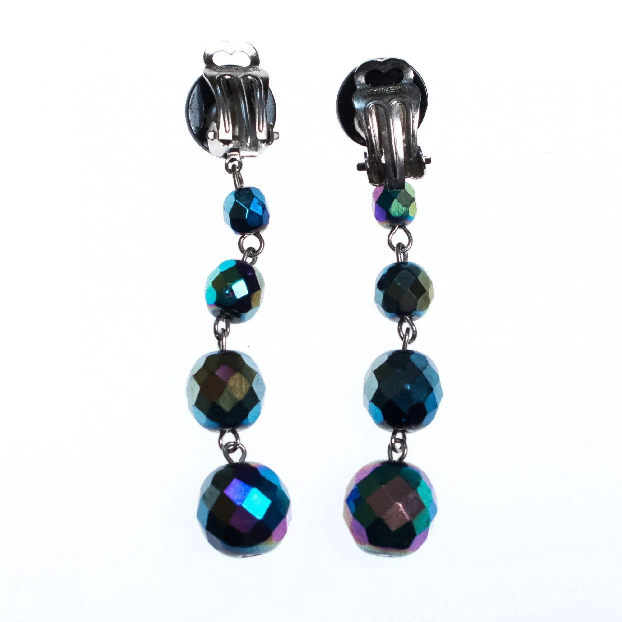 Vintage West Germany Black Iridescent Long Beaded Statement Earrings