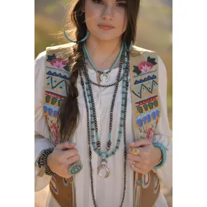 West and Co Turquoise and Navajo Pearl Beaded Hoop Earring