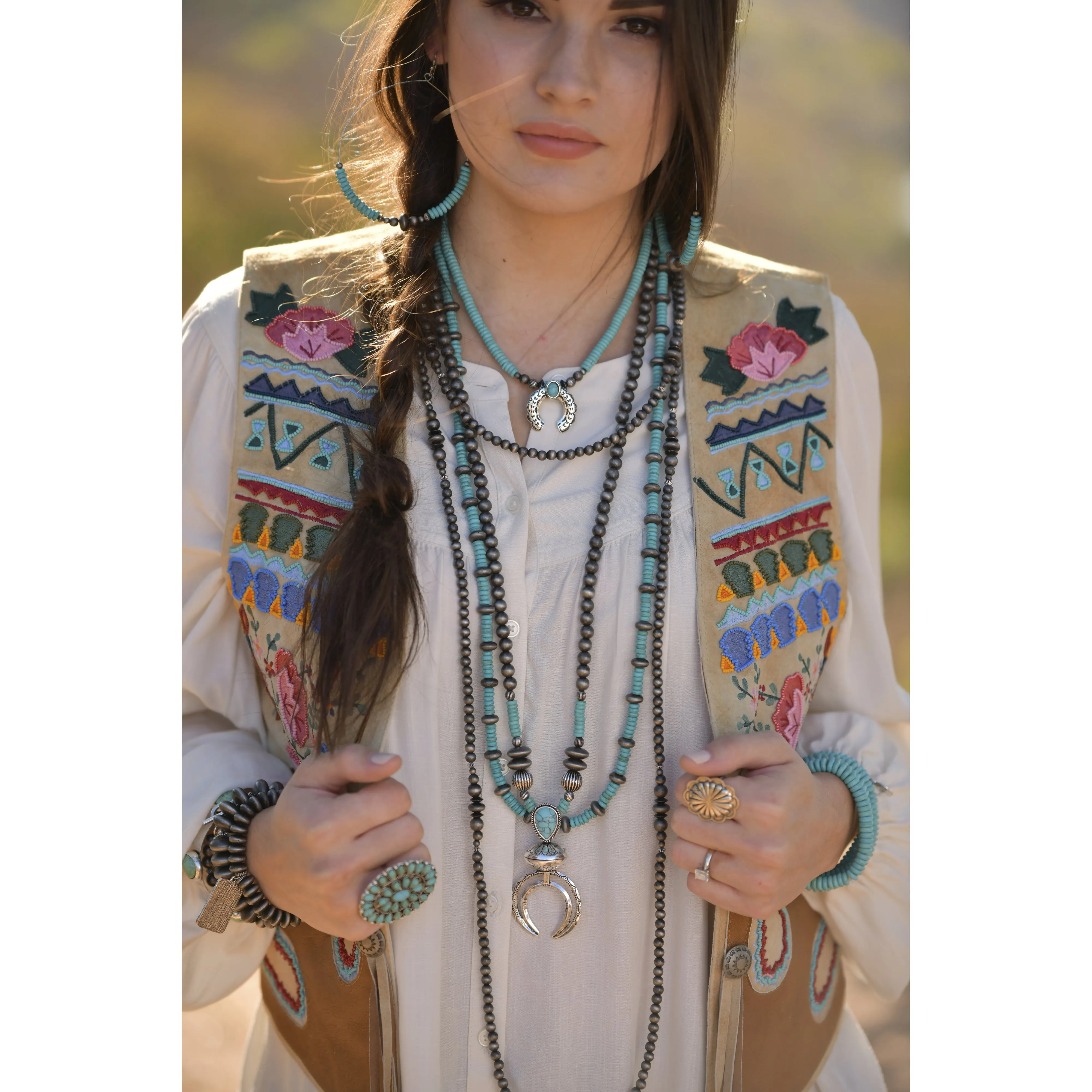 West and Co Turquoise and Navajo Pearl Beaded Hoop Earring