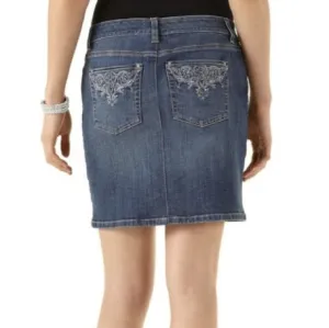 WHBM Jean Skirt Silver Studs &amp; Crystals Embellished Embroidered Pockets Denim 8