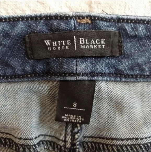 WHBM Jean Skirt Silver Studs &amp; Crystals Embellished Embroidered Pockets Denim 8