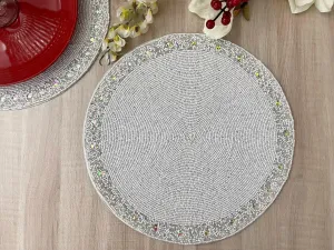 White and Glitzy Round Beaded Placemat