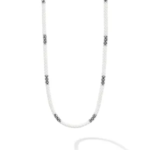 White Caviar White Silver Station Ceramic Beaded Necklace 3mm