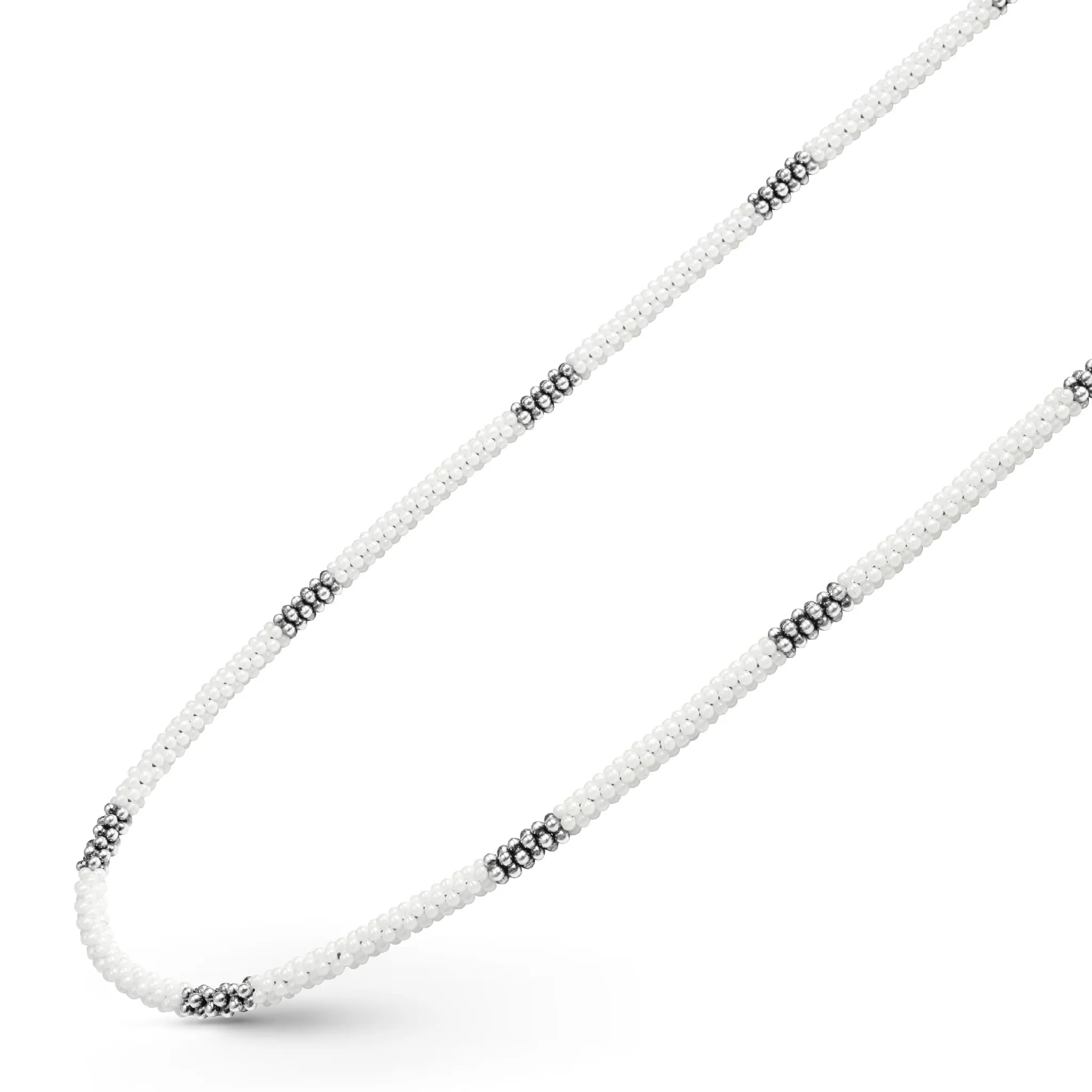 White Caviar White Silver Station Ceramic Beaded Necklace 3mm