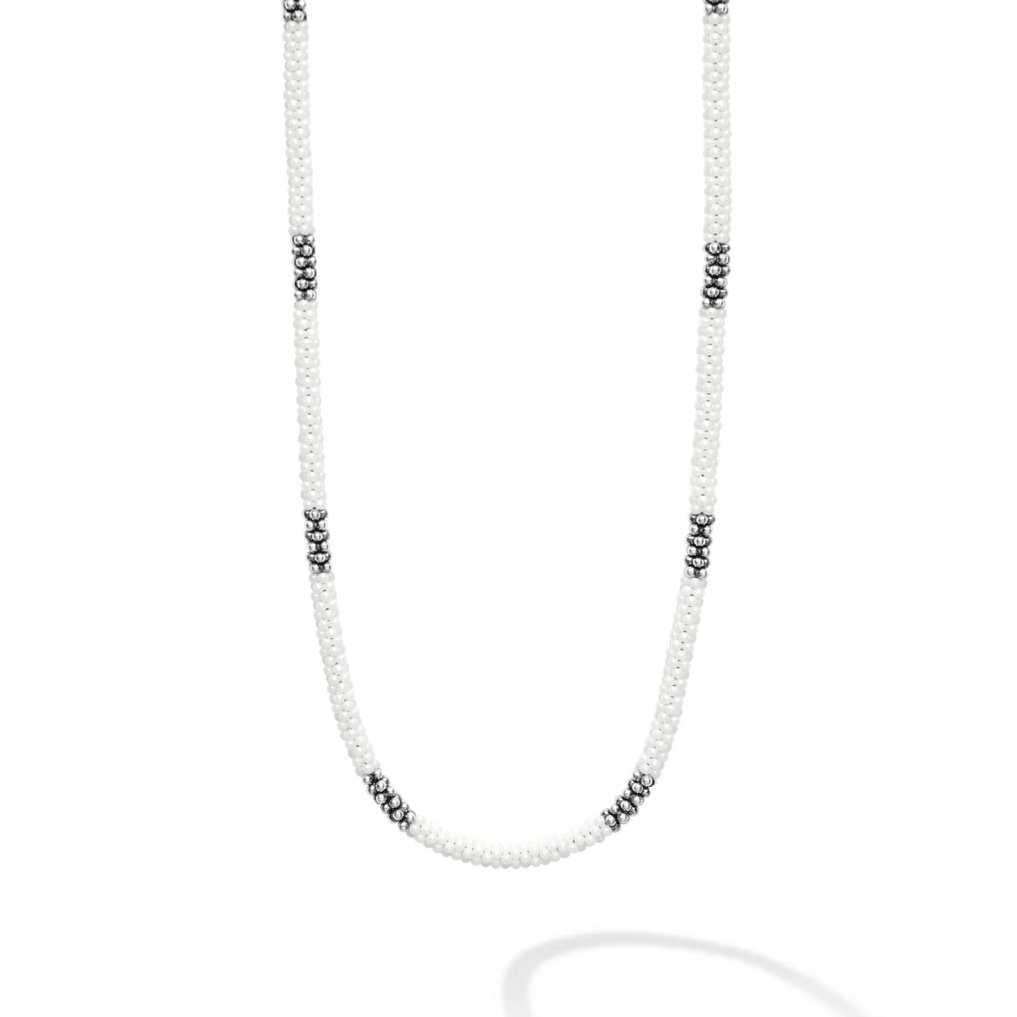 White Caviar White Silver Station Ceramic Beaded Necklace 3mm