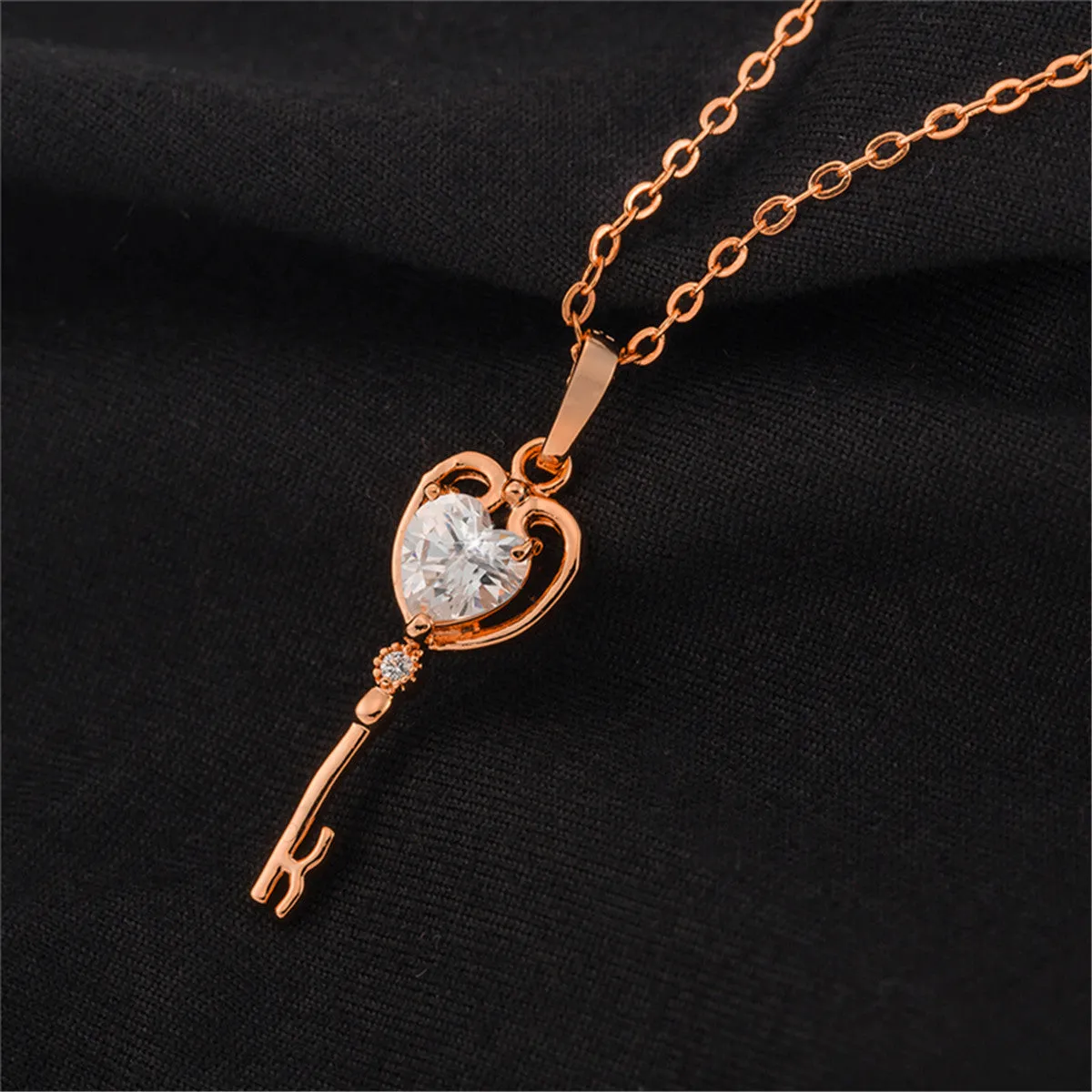 White Crystal & 18K Rose Gold-Plated Key Pendant Necklace