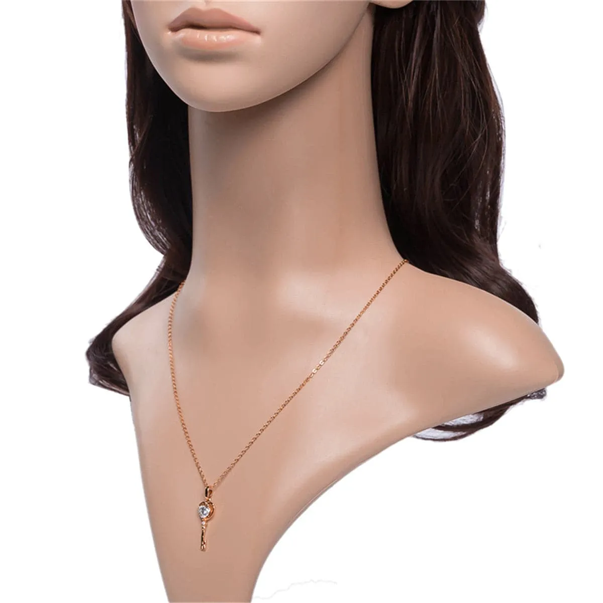 White Crystal & 18K Rose Gold-Plated Key Pendant Necklace