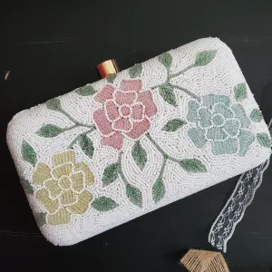 White Embellished Hand Embroidery Bag