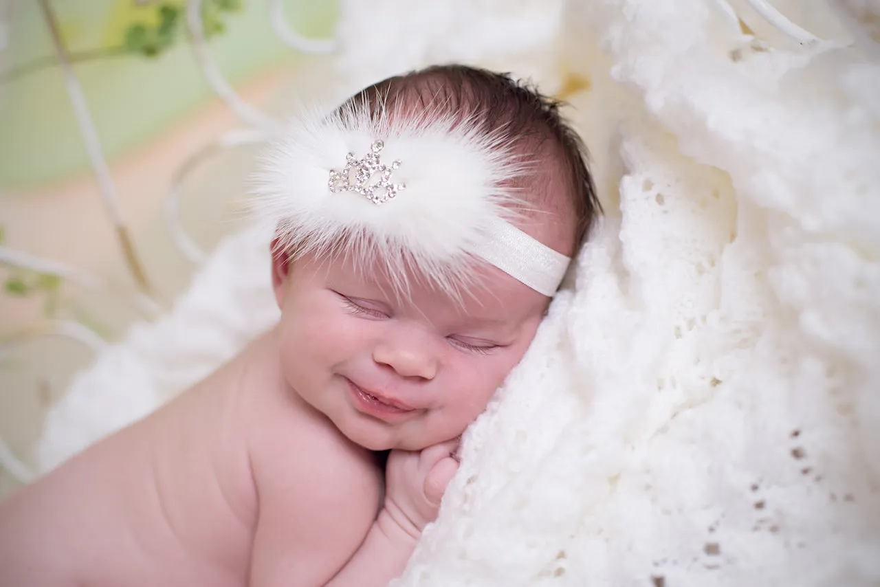 White Fur With Sparkly Crown Headband