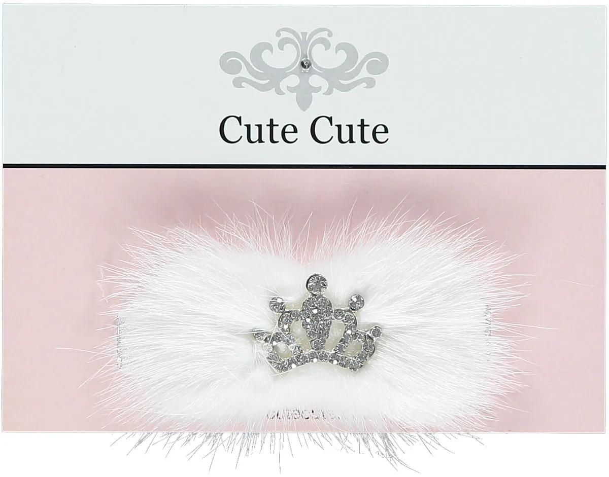 White Fur With Sparkly Crown Headband