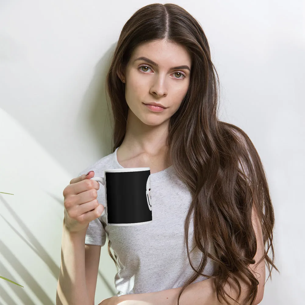White glossy mug snow skull