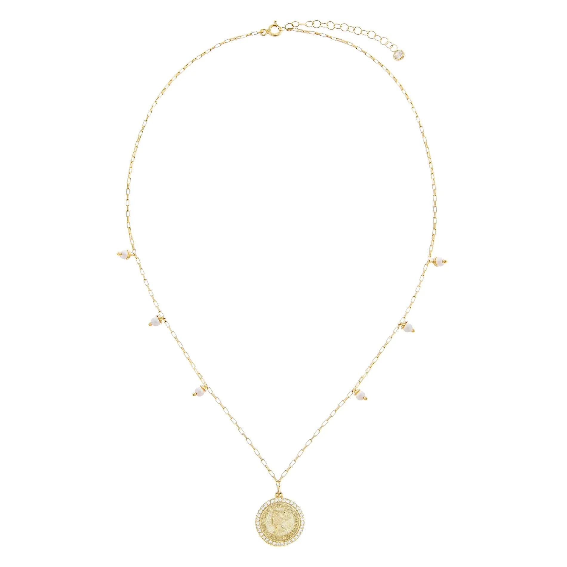 White Pearl Coin Necklace