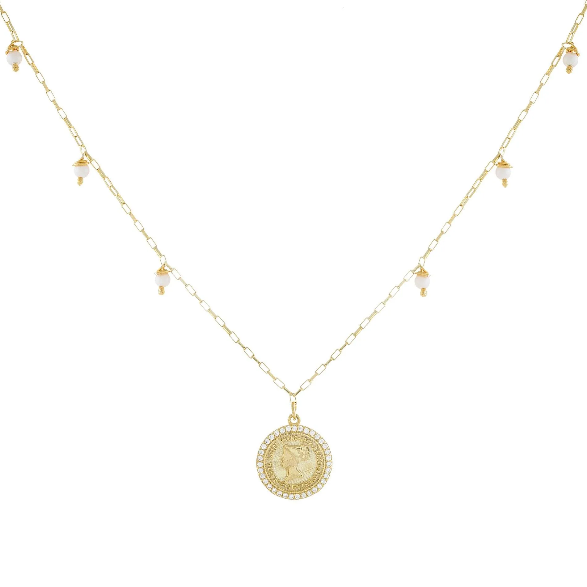 White Pearl Coin Necklace