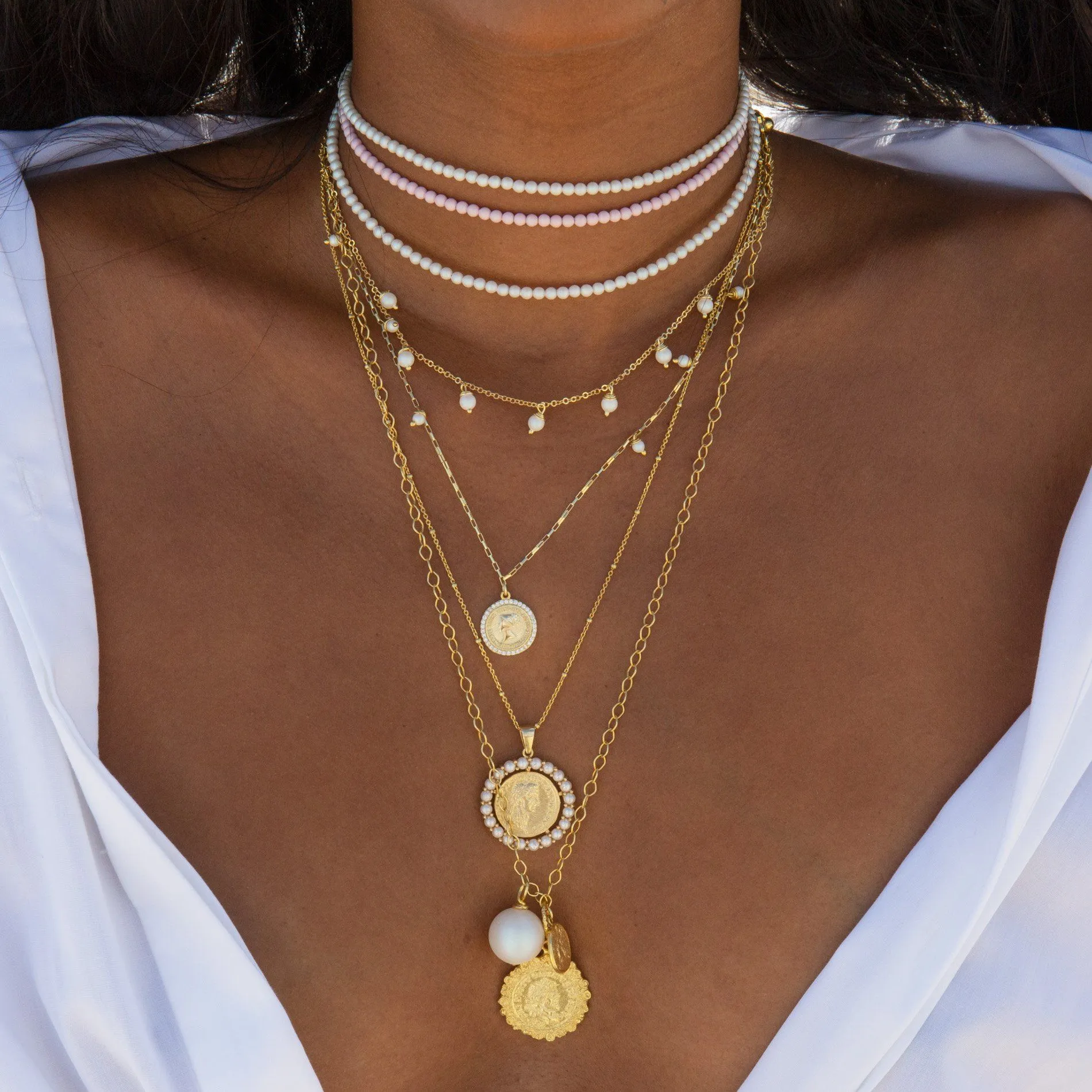 White Pearl Coin Necklace