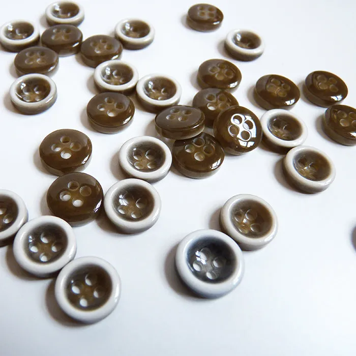White-Rimmed Plastic Shirt Button - Brown