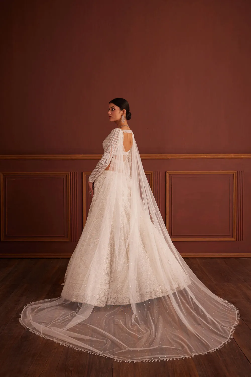 White Swarovski Embellished Lehenga