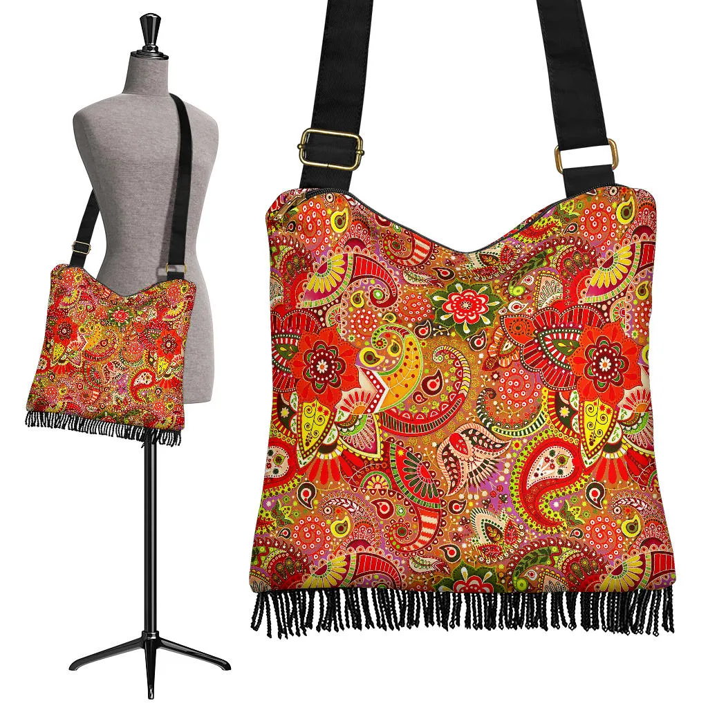 Wild Orange Red Paisley Boho Crossbody Bag