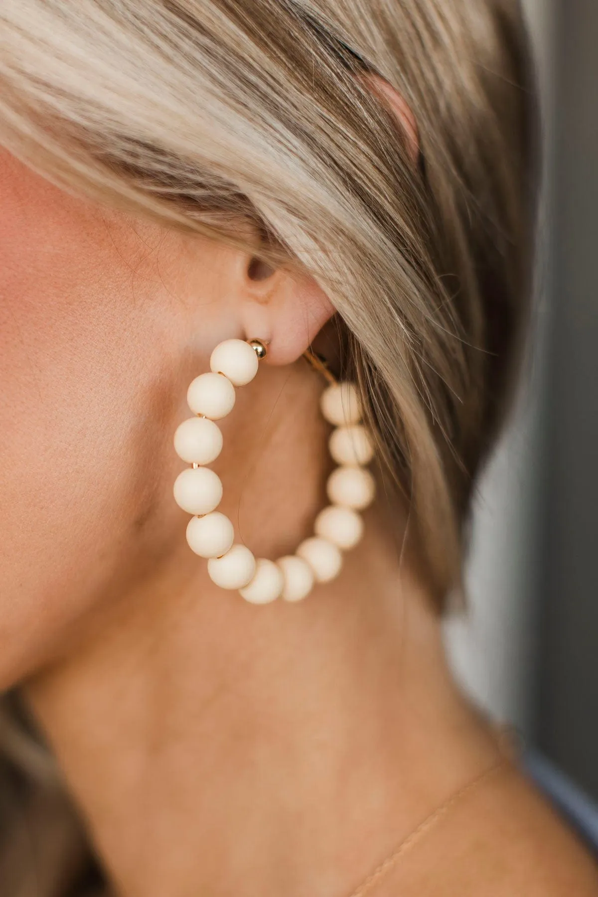Woke Up Like This Beaded Hoop Earrings- Vanilla