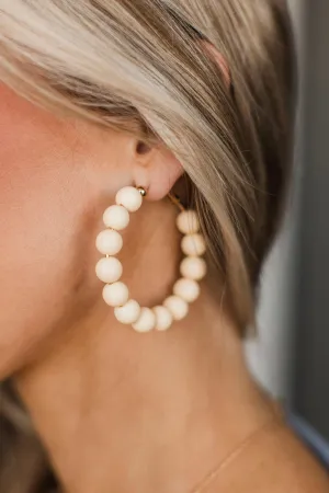 Woke Up Like This Beaded Hoop Earrings- Vanilla