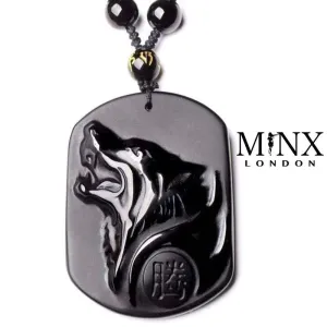 Wolf Pendant | Feng Shui Necklace | Wolf Necklace | Obsidian Necklace | Obsidian Pendant | Black Beaded Necklace | Black Wolf Pendant