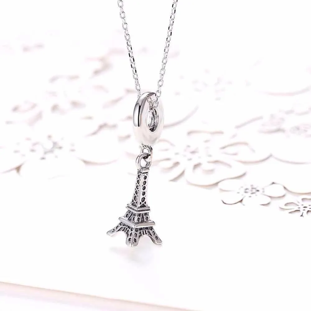 Women’s 925 Sterling Silver Solid Necklace with Eiffel Tower Design Pendant, Fashion Jewelry for Ladies